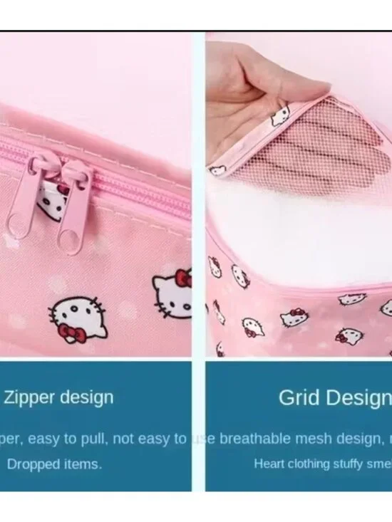 Hello Kitty 6-Piece Travel Packing Cubes Set Pink Luggage Organizer Bag Clothes - Picture 3 of 4